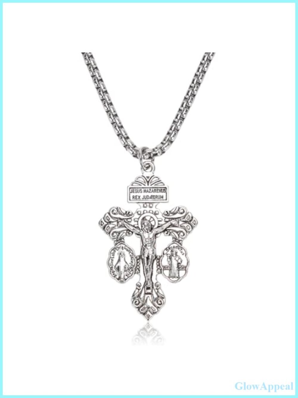 Pardon Crucifix Necklace St Benedict Milagrosa Medal Silver Tone
